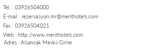 Merit Royal Premium Hotel Casino Spa telefon numaralar, faks, e-mail, posta adresi ve iletiim bilgileri